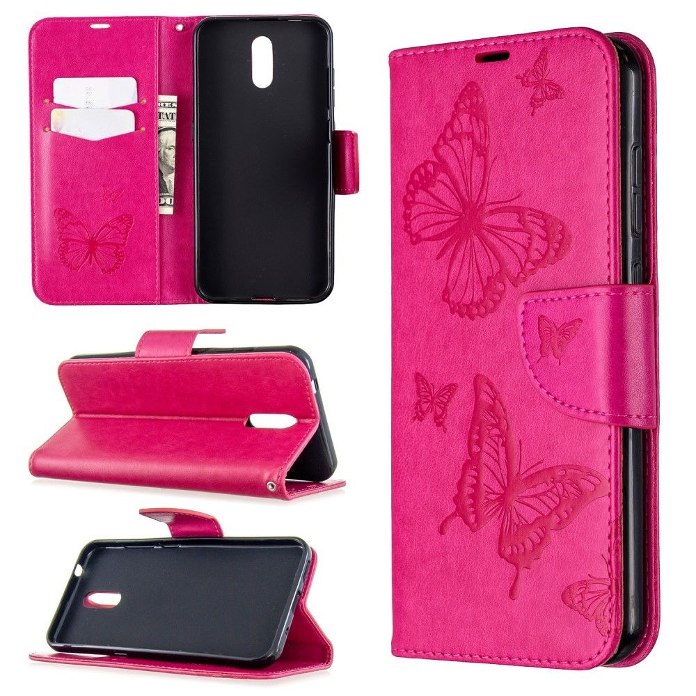 Generic - Etui en PU flip papillon avec support rose pour votre Nokia 2.3 - Coque, étui smartphone