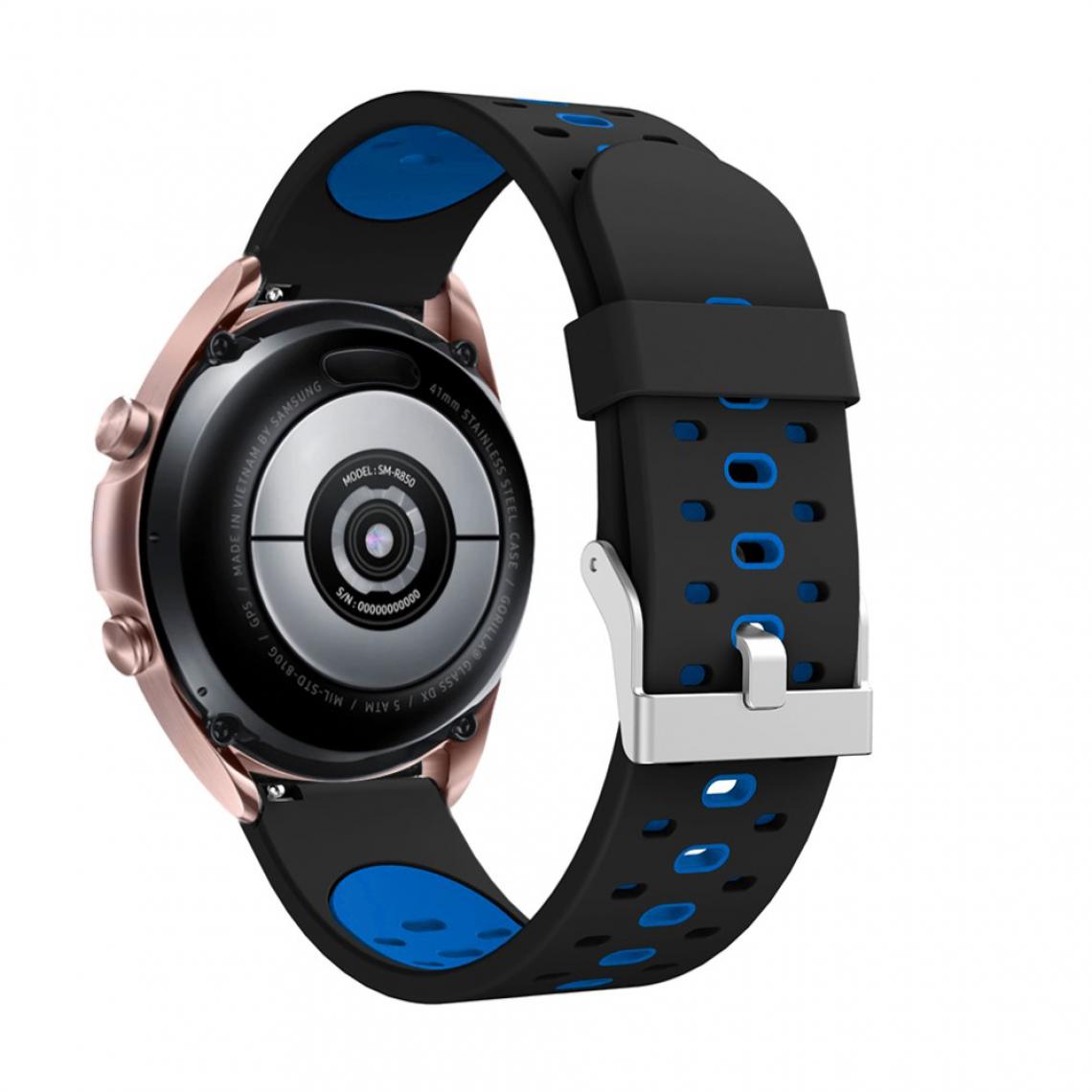 Other - Bracelet en silicone 20 mm bicolore noir/bleu pour votre Samsung Galaxy Watch3 41mm - Accessoires bracelet connecté