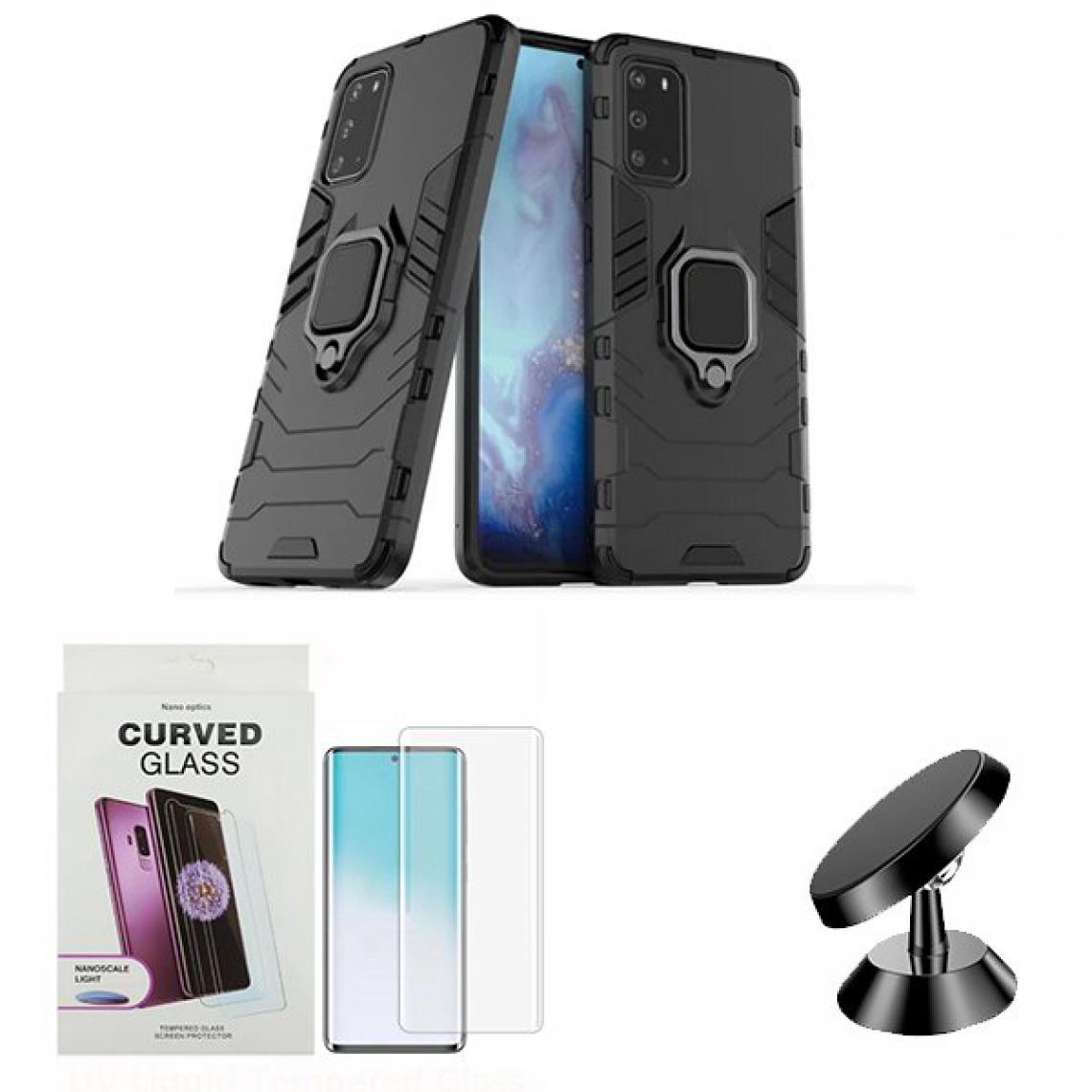 Phonecare - Kit Verre Trempé Nano Curved UV + Coque 3X1 Military Defender + Support Magnétique de Voiture - Samsung S20 - Coque, étui smartphone