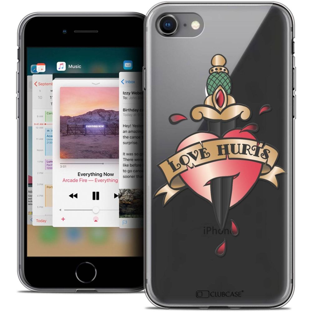 Caseink - Coque Housse Etui Apple iPhone 8 (4.7 ) [Crystal Gel HD Collection Tatoo Lover Design Love Hurts - Souple - Ultra Fin - Imprimé en France] - Coque, étui smartphone