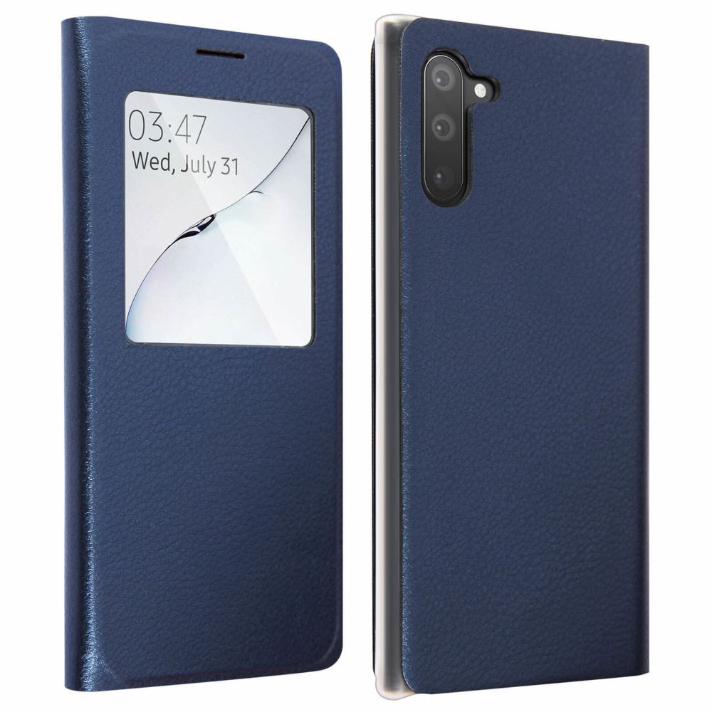 Avizar - Housse Samsung Galaxy Note 10 Étui à Clapet Fenêtre d'affichage - Bleu nuit - Coque, étui smartphone