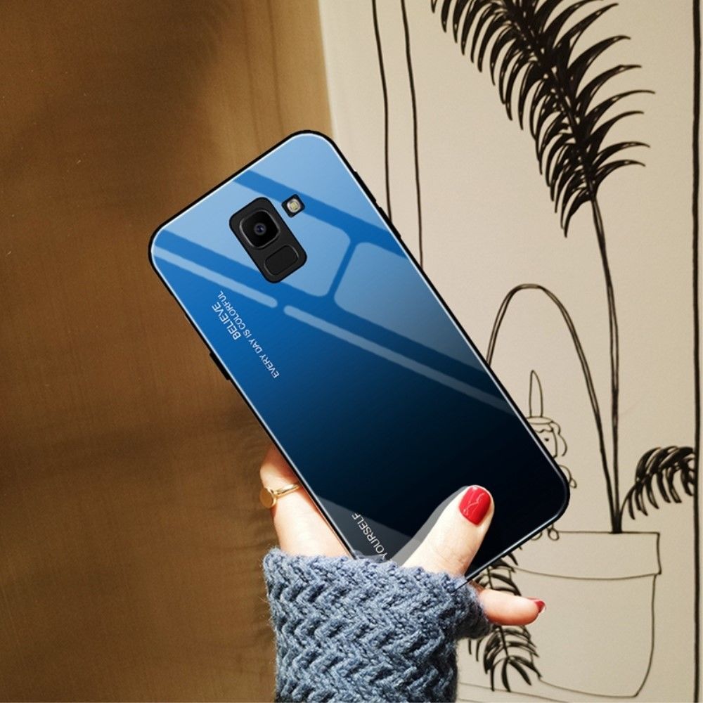 marque generique - Coque en TPU verre hybride dégradé bleu/noir pour votre Samsung Galaxy J6 (2018) - Coque, étui smartphone