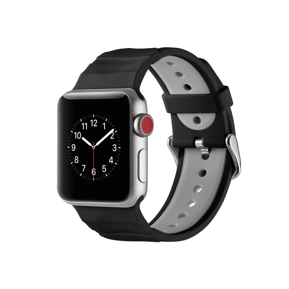 Wewoo - Bracelet de montre concavo en silicone concave pour Apple Watch séries 3 et 2 & 1 42 mm Gris noir - Accessoires montres connectées