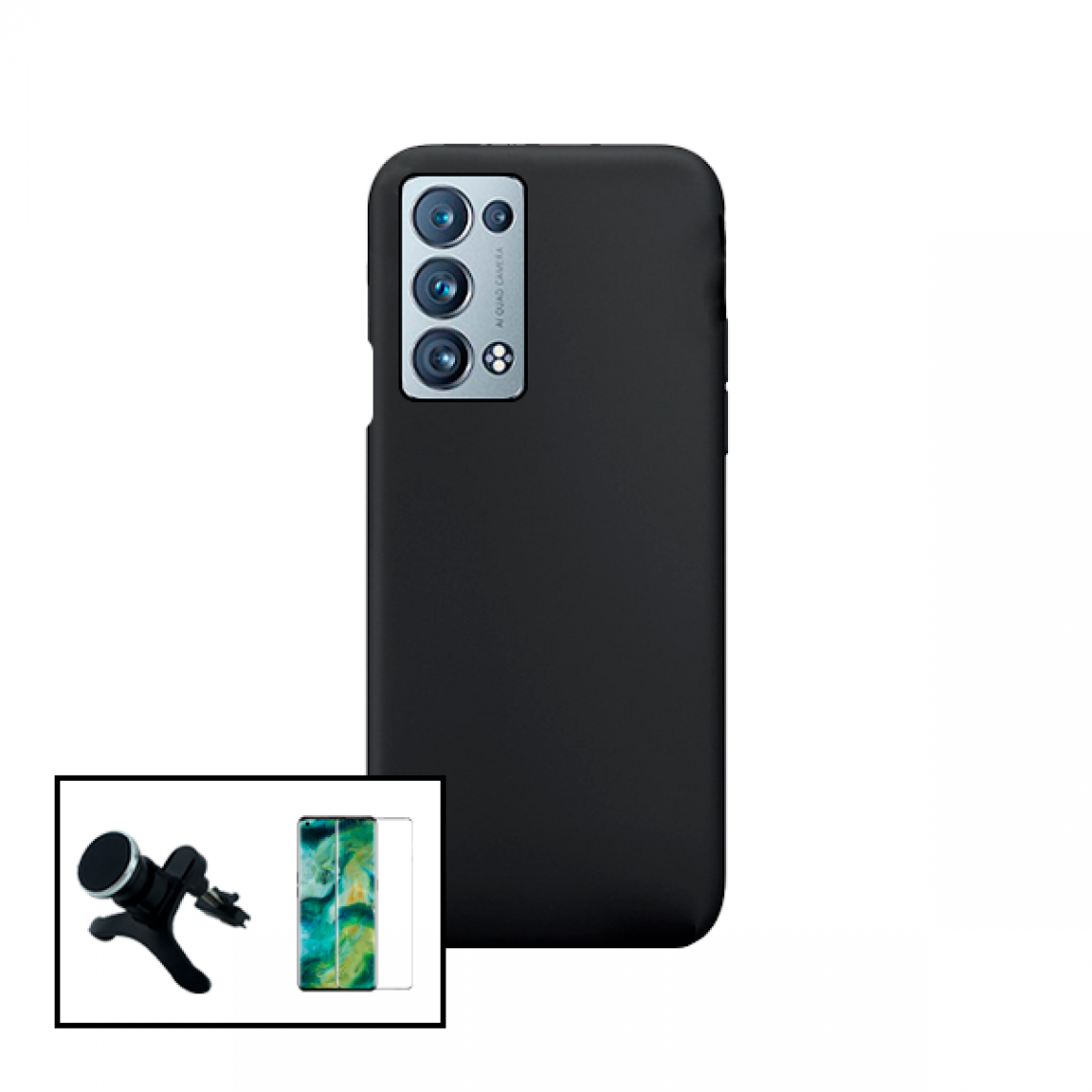 Phonecare - Kit de Film de Verre Trempé 5D à Couverture Complète + Coque en Silicone Liquide + Support Magnétique de Voiture Renforcé pour OPPO Reno6 Pro + 5G - Coque, étui smartphone