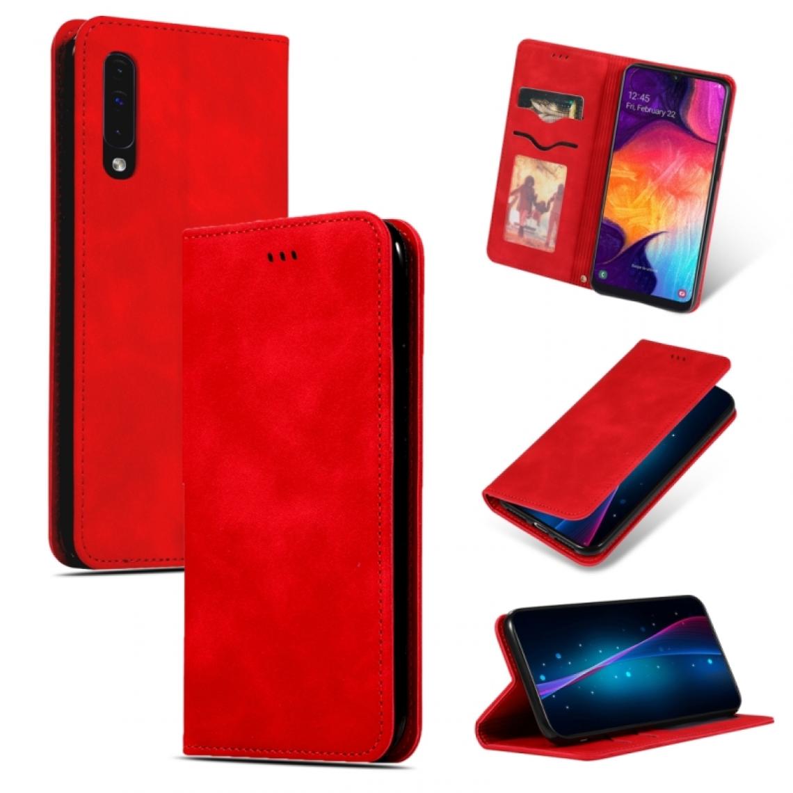 Wewoo - Housse Coque Étui en cuir avec rabat horizontal magnétique Business Skin Feel rétro pour Samsung Galaxy A50 rouge - Coque, étui smartphone