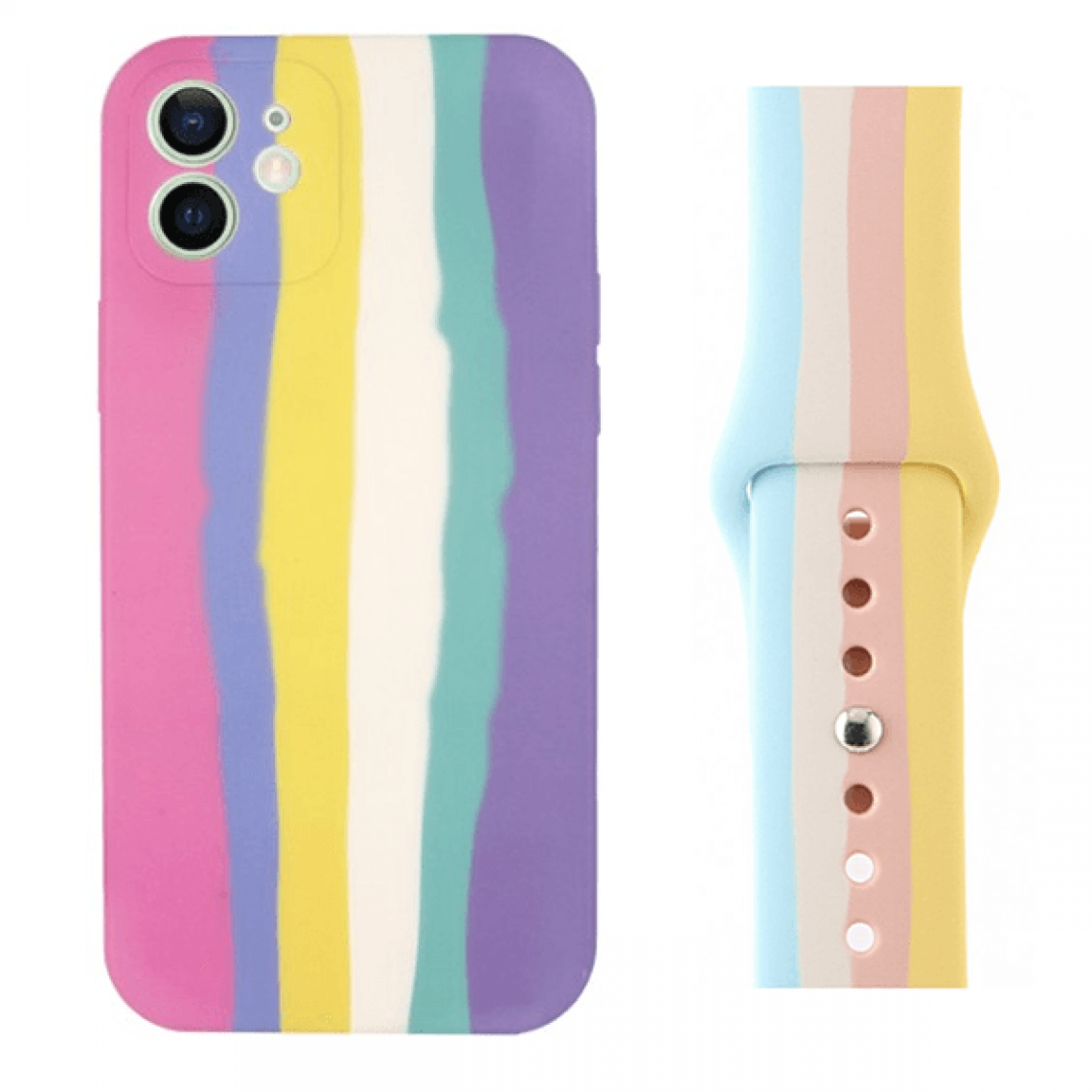 Phonecare - Kit Coque en Silicone Liquide + Bracelet en Silicone Souple arc-en-ciel pour iPhone SE New Edition 2020 / Apple Watch Series 7 - 41mm - Coque, étui smartphone