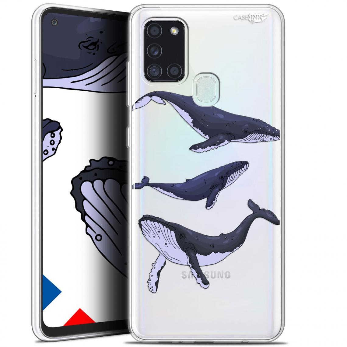 Caseink - Coque arrière Samsung Galaxy A21S (6.5 ) Gel HD [ Nouvelle Collection - Souple - Antichoc - Imprimé en France] Les 3 Baleines - Coque, étui smartphone