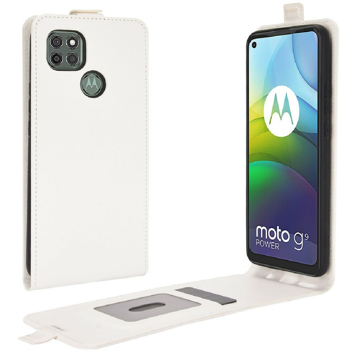 Other - Etui en PU texture de cheval fou de retournement vertical avec porte-carte blanc pour votre Motorola Moto G9 Power - Coque, étui smartphone