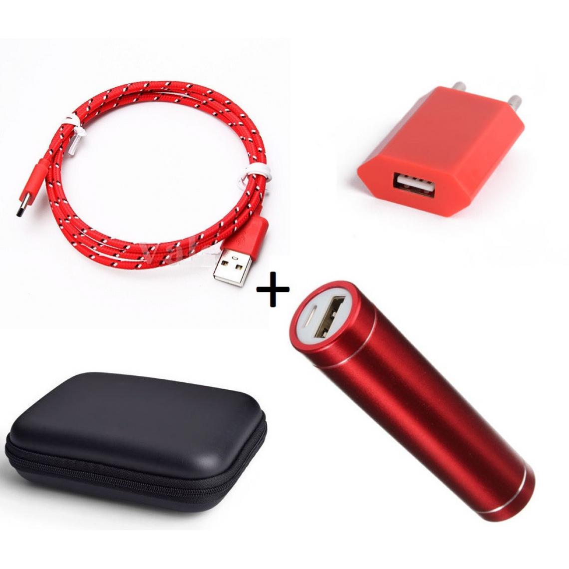 Shot - Pack pour JBL FLIP 5 (Cable Chargeur Type C Tresse 3m + Pochette + Batterie + Prise Secteur) Android (ROUGE) - Chargeur secteur téléphone