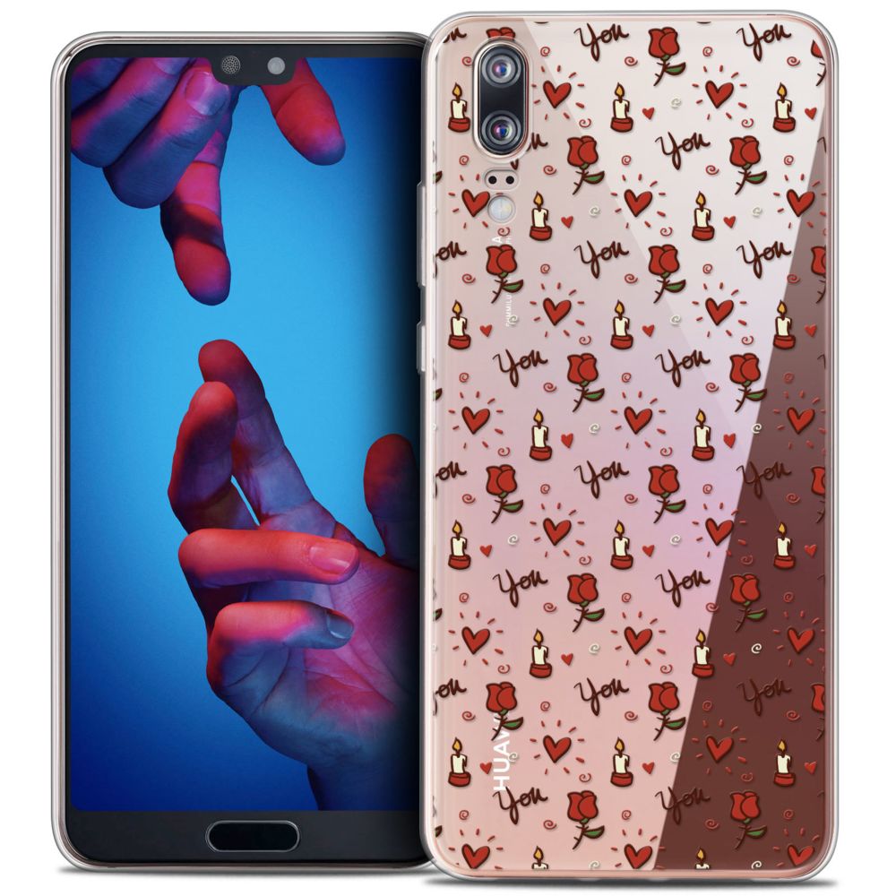Caseink - Coque Housse Etui Huawei P20 (5.8 ) [Crystal Gel HD Collection Love Saint Valentin Design Bougies et Roses - Souple - Ultra Fin - Imprimé en France] - Coque, étui smartphone