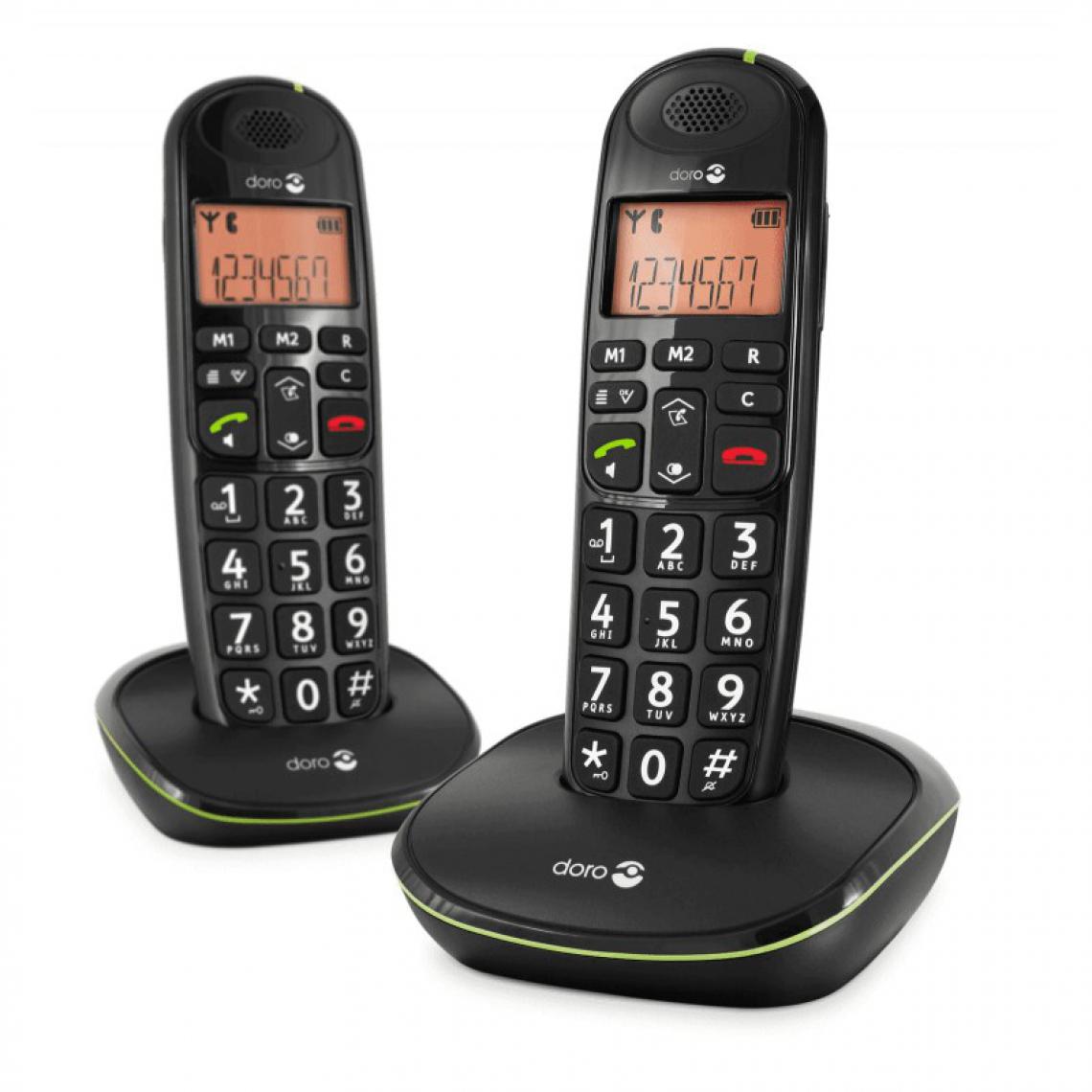 Doro - Téléphone sans fil Senior Doro PhoneEasy® 100w duo- Noir - Téléphone fixe sans fil