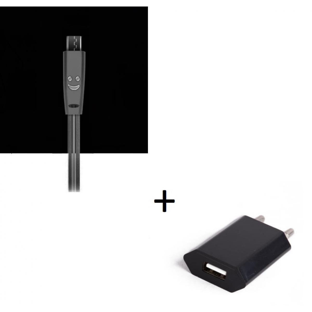 Shot - Pack Chargeur pour IPHONE 11 Lightning (Cable Smiley LED + Prise Secteur USB) APPLE (NOIR) - Chargeur secteur téléphone