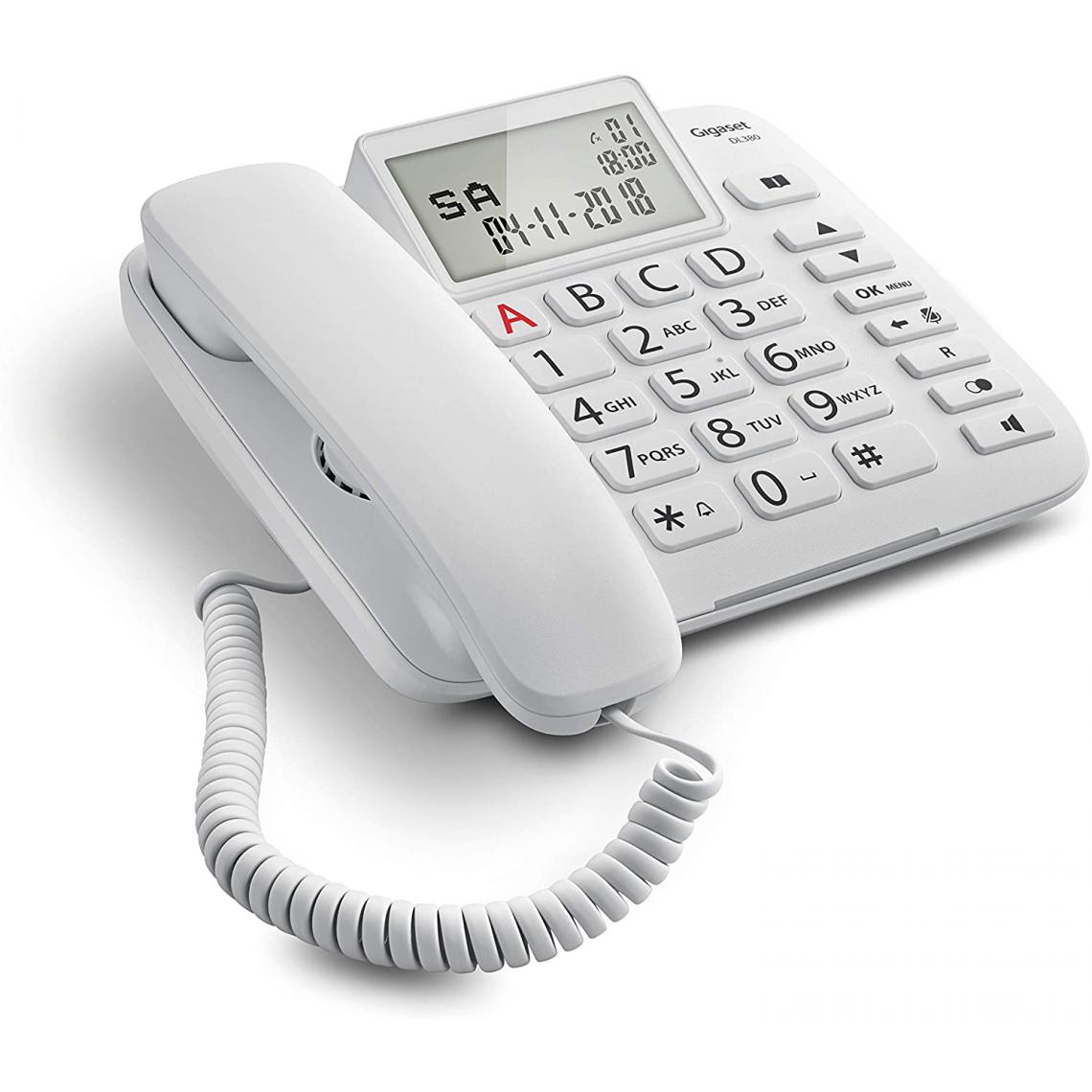 Gigaset - téléphone fixe avec grand écran et Grands Boutons ergonomiques et affichage des appels Via LED blanc - Téléphone fixe filaire