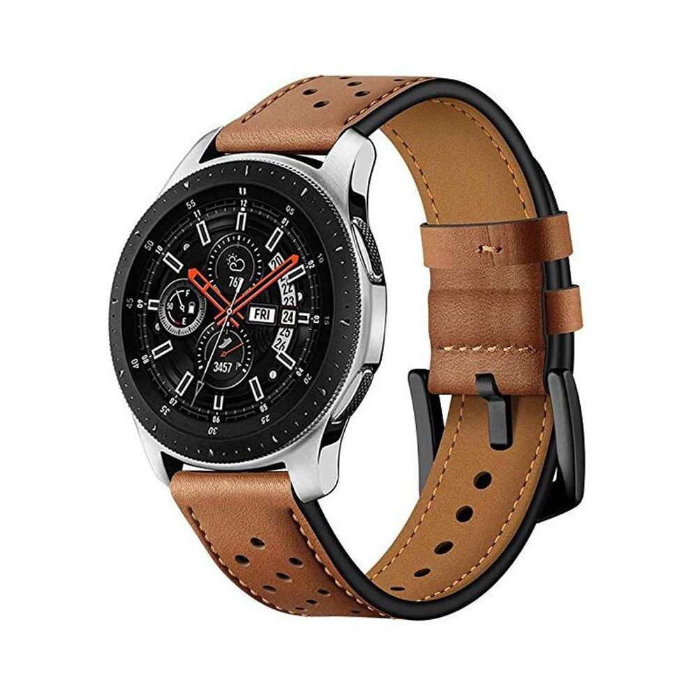 Wewoo - Bracelet pour montre connectée appliquer la sangle de sport en cuir à œillets Samsung Galaxy Watch Active 22mm Marron - Bracelet connecté