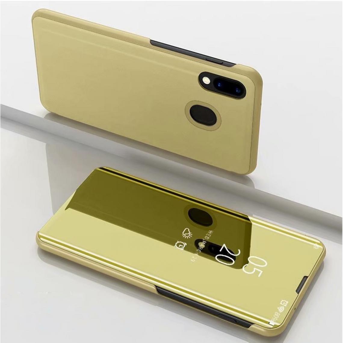 Wewoo - Housse Coque Etui à rabat horizontal en cuir avec miroir de galvanisation pour Galaxy M30avec support Or - Coque, étui smartphone