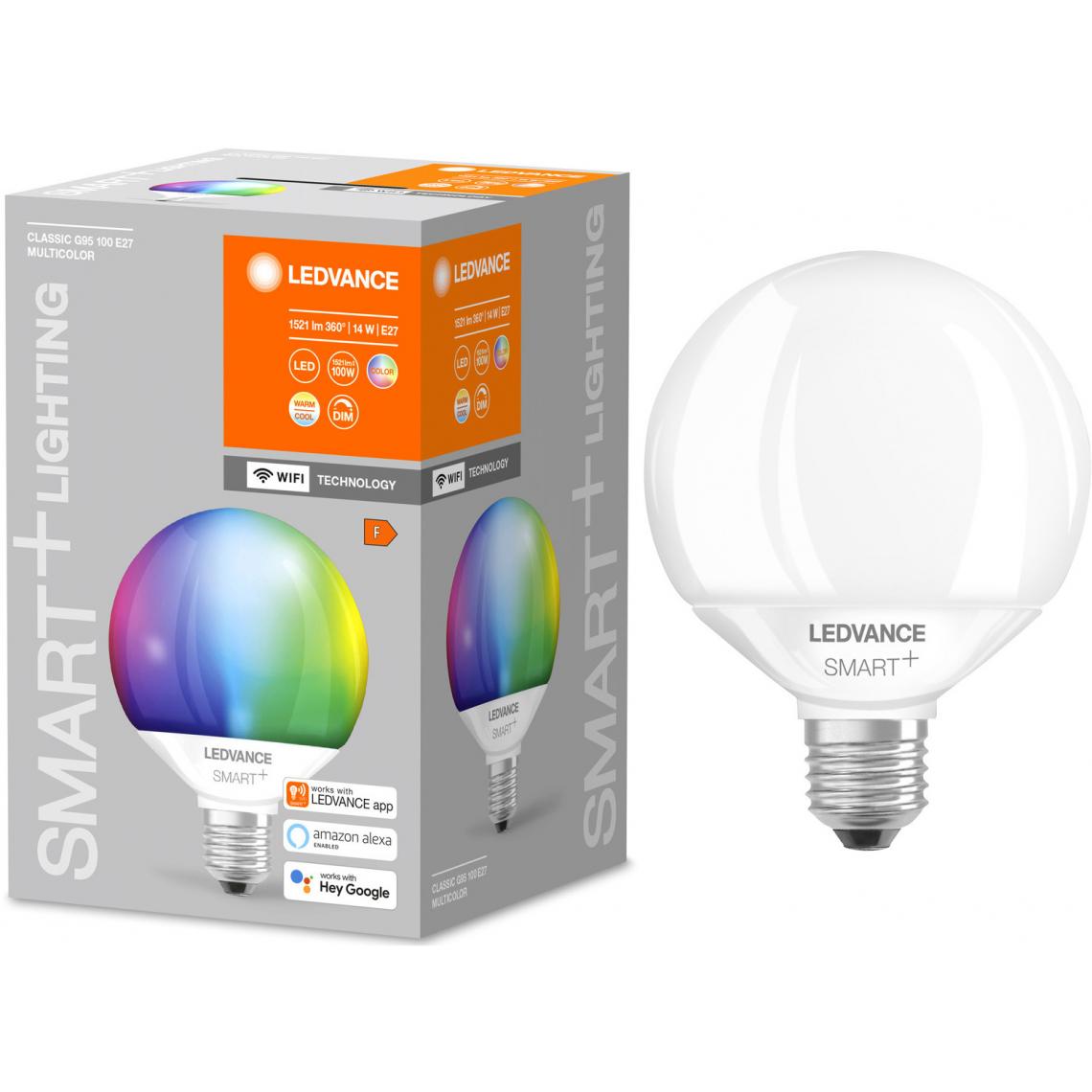 Ledvance - Ampoule Smart+ WIFI GLOBE95 DEPOLIE 100W E27 - Couleur changeante - Ampoule connectée