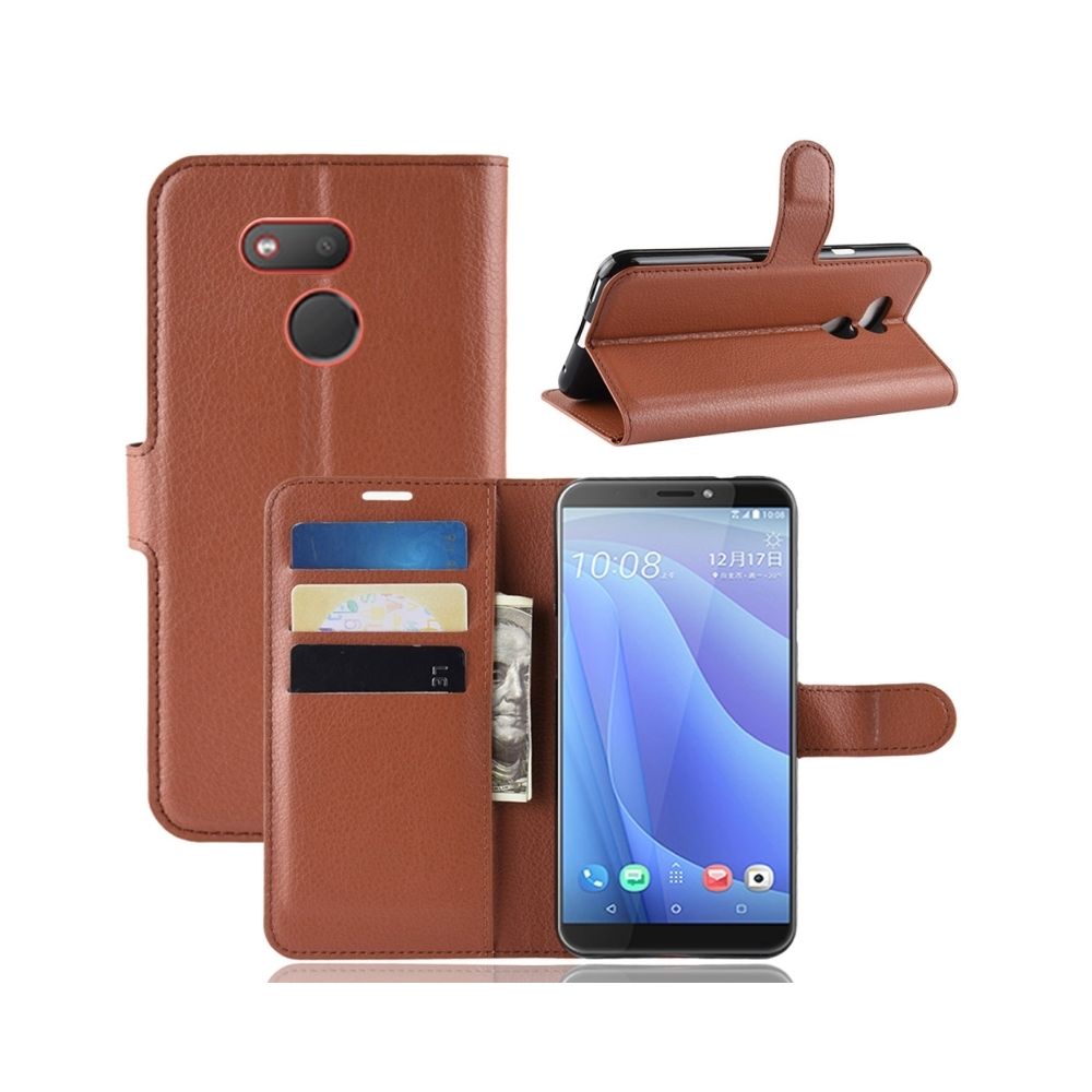 Wewoo - Housse Coque Étui en cuir à rabat horizontal Texture Litchi pour HTC Desire 12S, avec porte-monnaie et pour cartes (brun) - Coque, étui smartphone