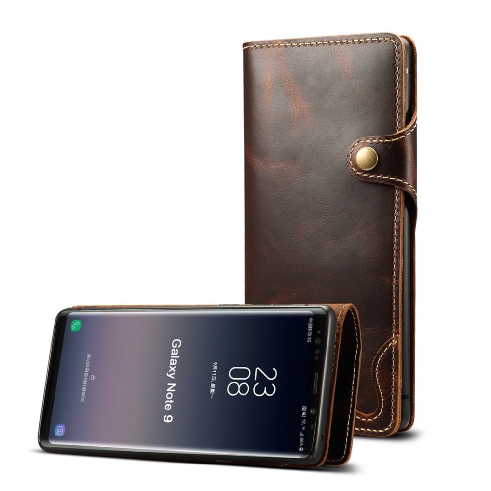 Wewoo - Housse Coque Pour Galaxy Note9 Denior Oil Wax Cuir de vachette Bouton magnétique Étui à rabat horizontal en avec fentes cartes et portefeuille marron - Coque, étui smartphone