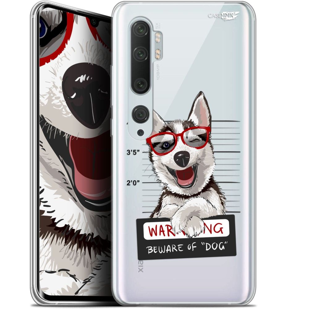 Caseink - Coque arrière Xiaomi Mi Note 10 / Pro (6.47 ) Gel HD [ Nouvelle Collection - Souple - Antichoc - Imprimé en France] Beware The Husky Dog - Coque, étui smartphone