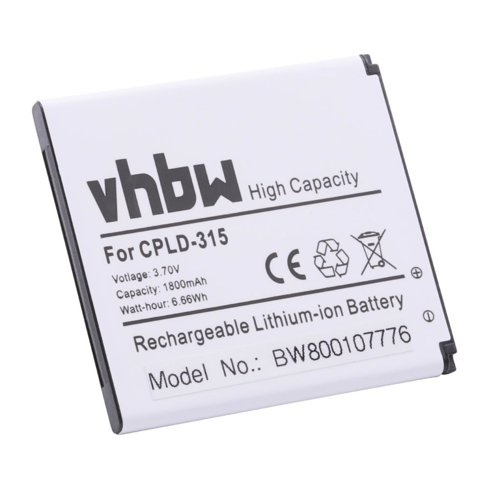 Vhbw - Batterie Li-Ion vhbw 1800mAh (3.7V) pour téléphone Smartphone Vodafone Smart 4 Turbo, 4G, Coolpad 8860U, SFR StarAddict III. Remplace: CPLD-315. - Batterie téléphone