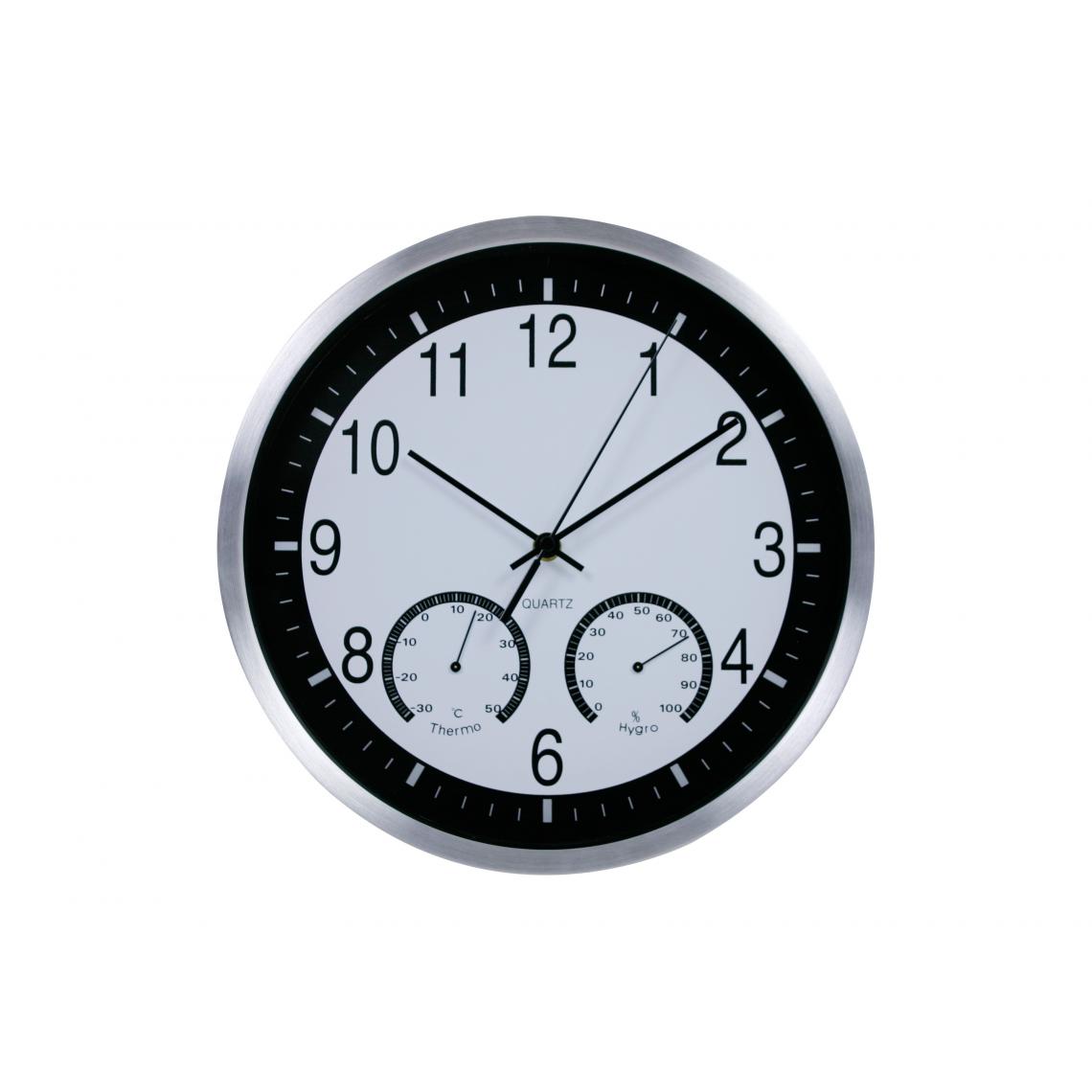 Purline - Station météo sans fil sous la forme d'une horloge murale analogique avec affichage de la température et de l'humidité en noir et blanc - Météo connectée