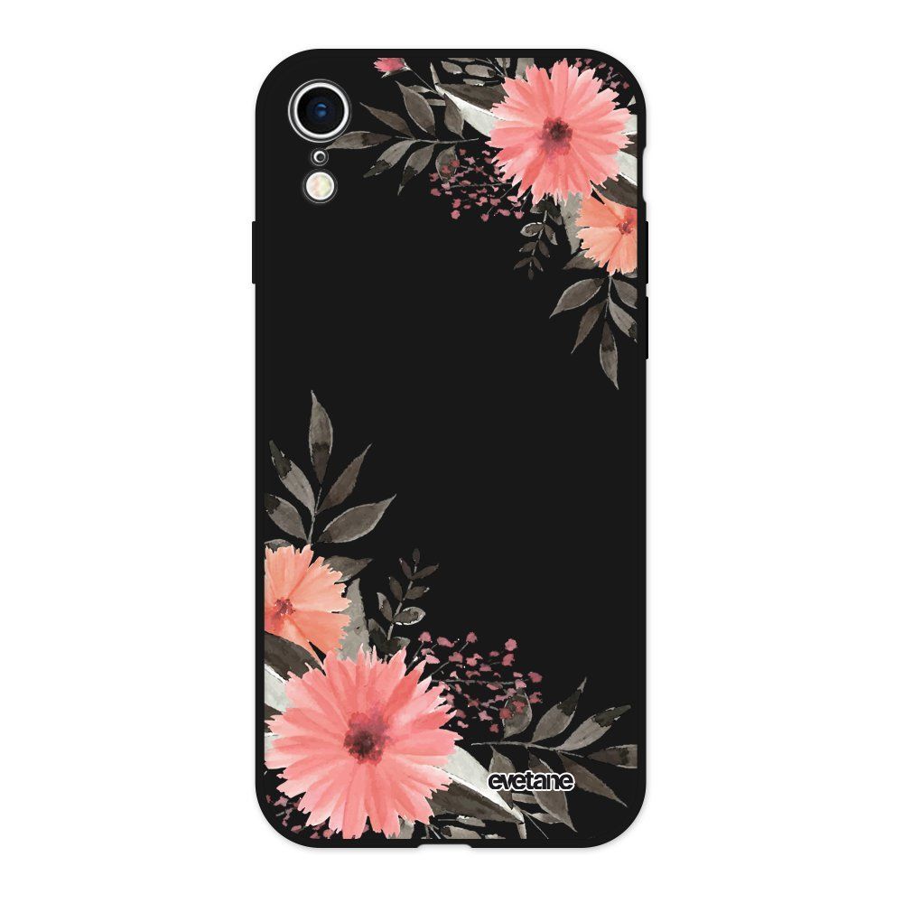 Evetane - Coque iPhone Xr Silicone Liquide Douce noir Fleurs roses Ecriture Tendance et Design Evetane - Coque, étui smartphone