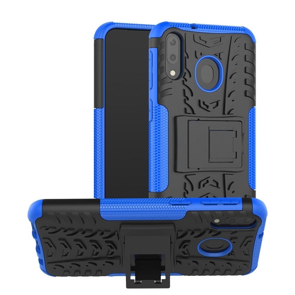 Wewoo - Coque Renforcée Pneu Texture TPU + PC antichoc pour Galaxy M20 avec support bleu - Coque, étui smartphone