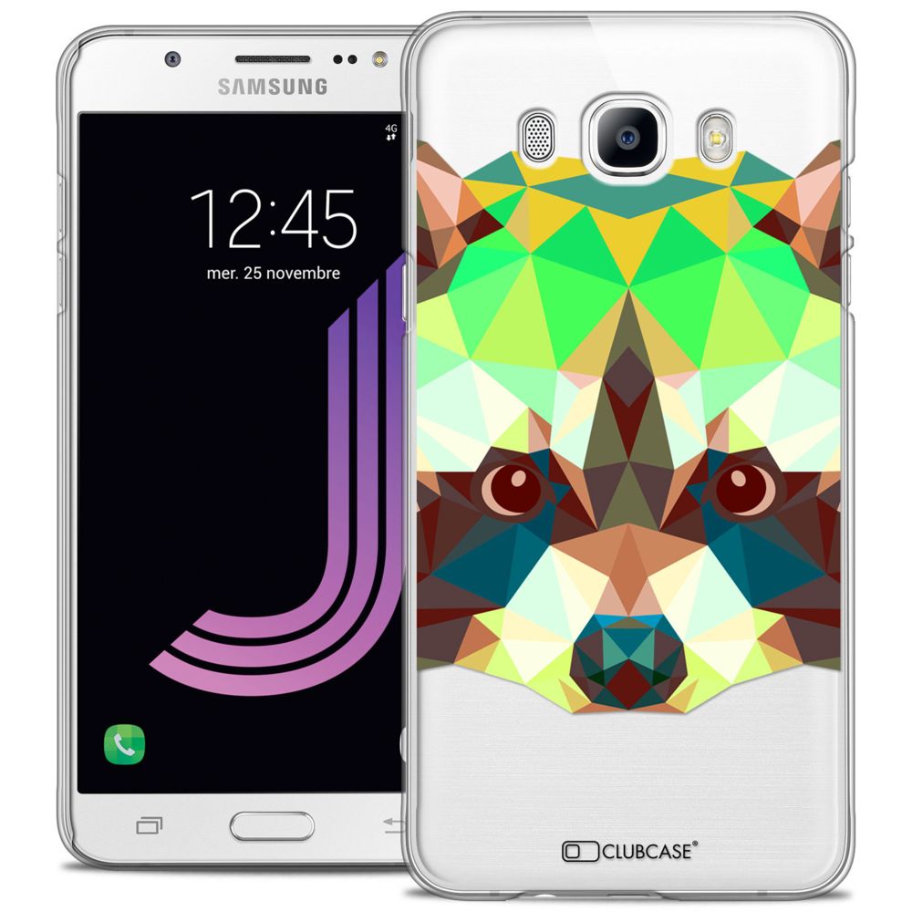 Caseink - Coque Housse Etui Samsung Galaxy J7 2016 (J710) [Crystal HD Polygon Series Animal - Rigide - Ultra Fin - Imprimé en France] - Raton Laveur - Coque, étui smartphone