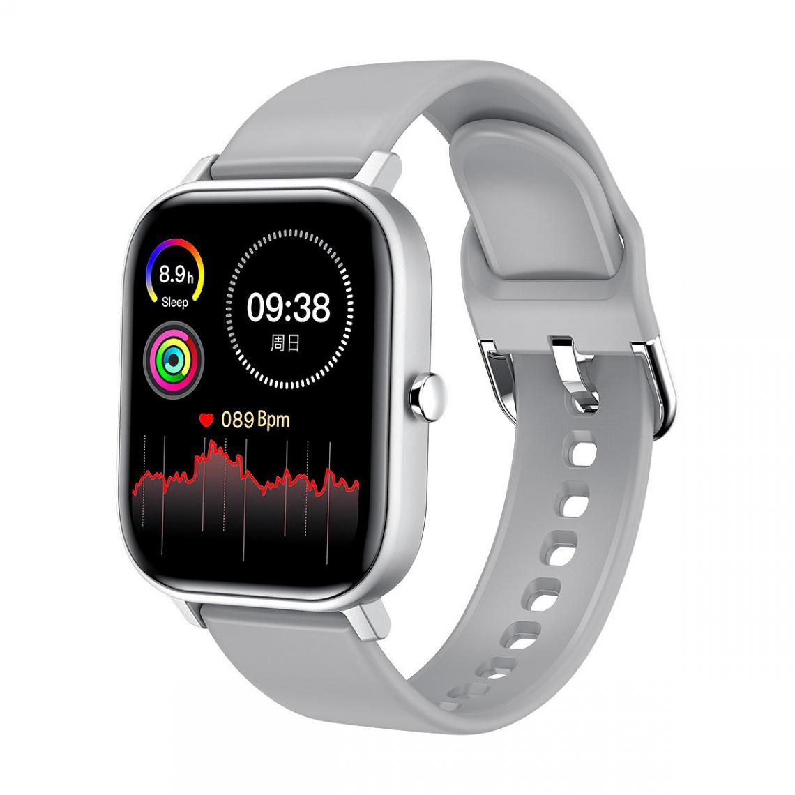 Chrono - Montre Connectée Femme Homme IP68 étanche Smartwatch thermomètre moniteur de fréquence cardiaque sport Fitness pour Android iOS-Gris - Montre connectée