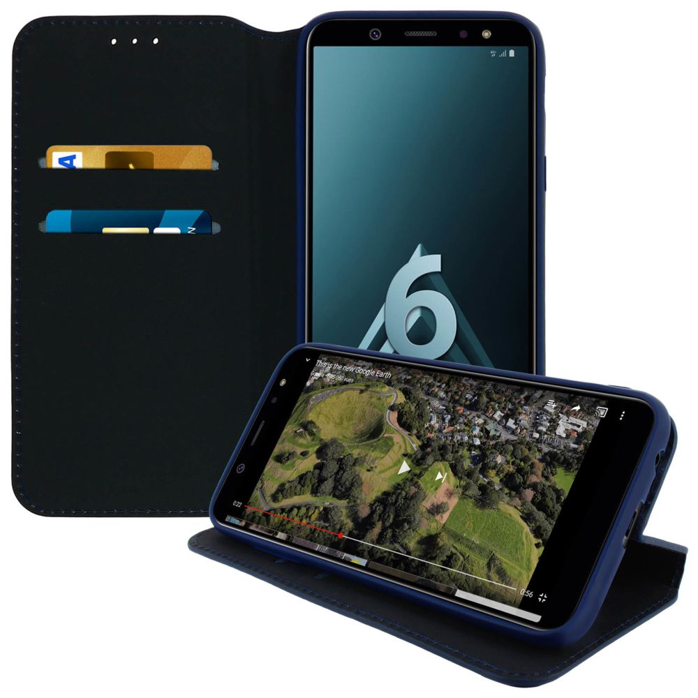 Avizar - Etui Samsung Galaxy A6 Housse folio Porte-carte Fonction Support - Bleu Nuit - Coque, étui smartphone