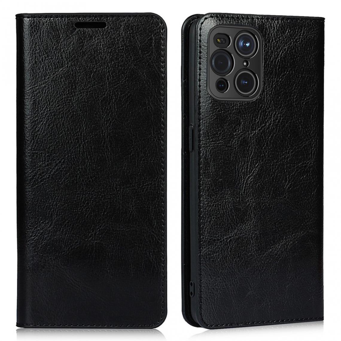 Other - Etui en cuir véritable Peau de cheval fou noir pour votre Oppo Find X3 - Coque, étui smartphone