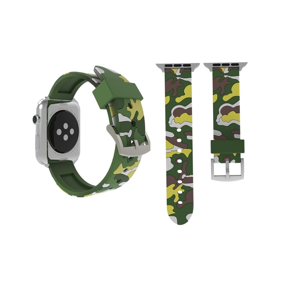 Wewoo - Bracelet vert pour Apple Watch Series 3 & 2 & 1 42mm Mode Camouflage Motif Silicone de montre - Accessoires Apple Watch