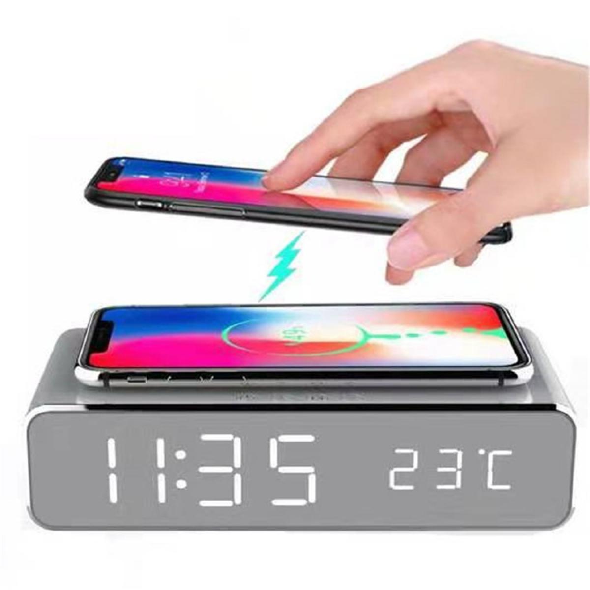 Shot - Radio-Reveil avec Chargeur sans Fil pour SAMSUNG Galaxy NOTE 10 Smartphone Induction QI Bureau (ARGENT) - Chargeur secteur téléphone