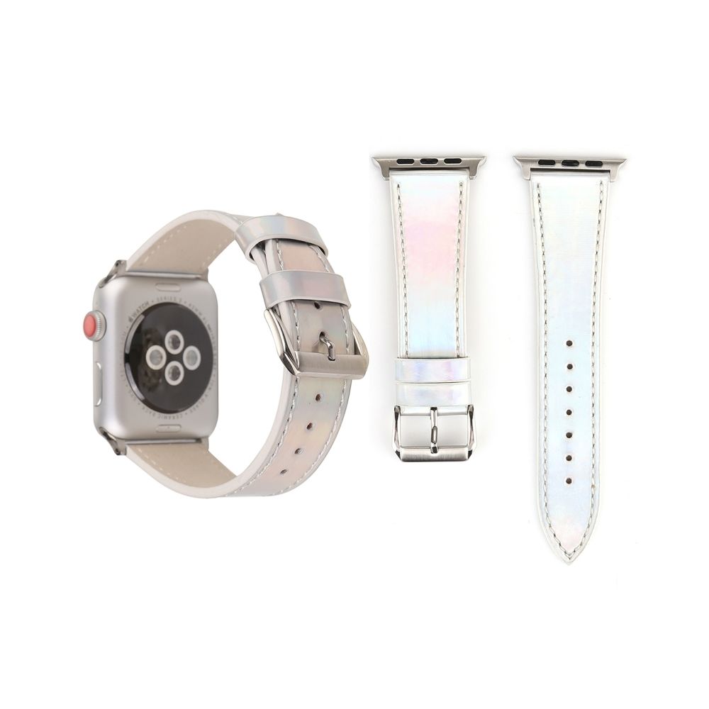 Wewoo - Bande de montre-bracelet en cuir véritable de la série Fashion Laser pour Apple Watch 3 & 2 & 1 38mm blanc - Accessoires Apple Watch