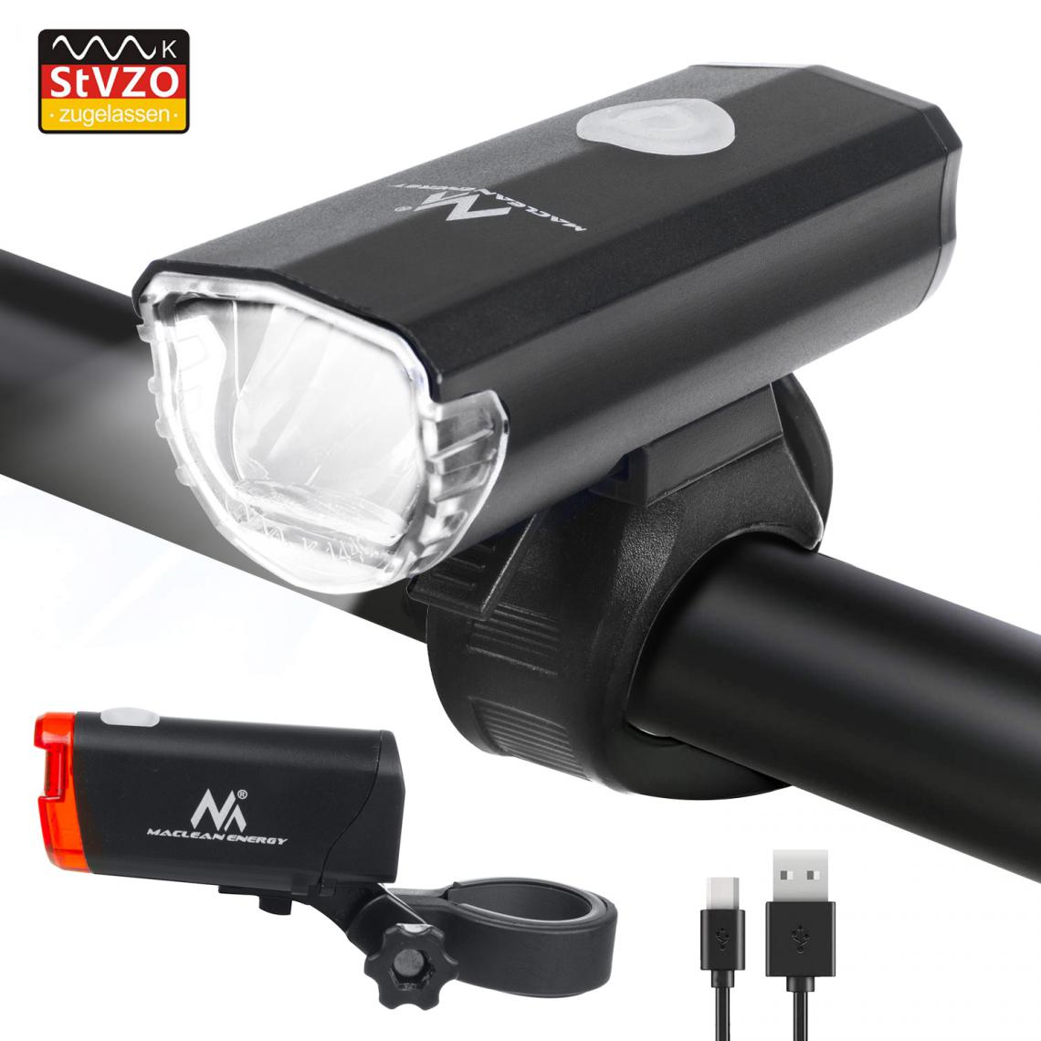 Maclean - Éclairage vélo LED avant + arrière 2 modes Maclean MCE312 batterie intégrée - Lampe connectée