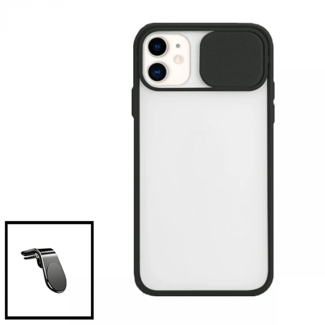 Phonecare - Kit Coque avec fenetre anti-choc mat + Support Magnétique de Voiture Renforcé pour iPhone 7 - noir - Coque, étui smartphone