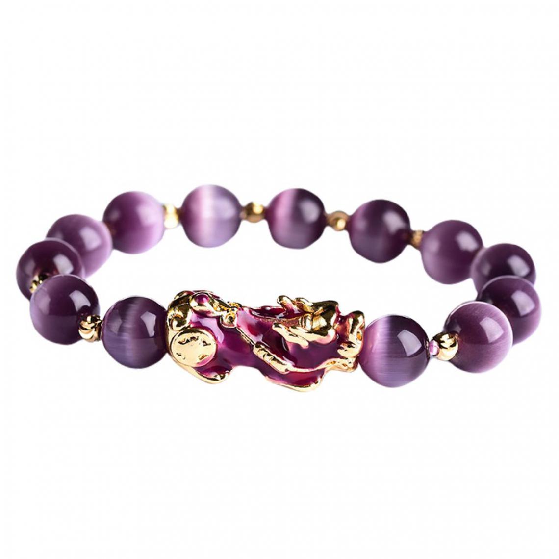 marque generique - Feng Shui Plaqué Pi Xiu Bracelets Femmes Hommes Élastique Bonne Chance Richesse Violet - Bracelet connecté