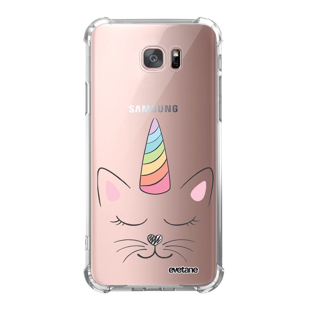 Evetane - Coque Samsung Galaxy S7 Edge anti-choc souple avec angles renforcés transparente Chat licorne Evetane - Coque, étui smartphone