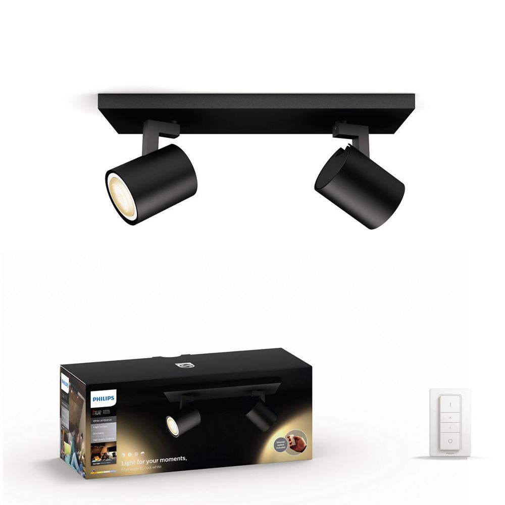 Philips Hue - White Ambiance RUNNER Spot barre tube 2x5.5W - Noir (télécommande incluse) - Bluetooth - Lampe connectée