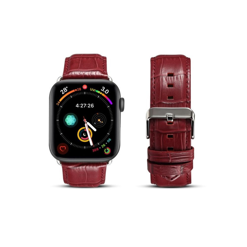 Wewoo - Pour Apple Watch Series 5 & 4 44 mm / 3 & 2 & 1 42 mm cuir de vachette Crocodile Texture Strap Bracelet de montre rouge-brun - Accessoires Apple Watch