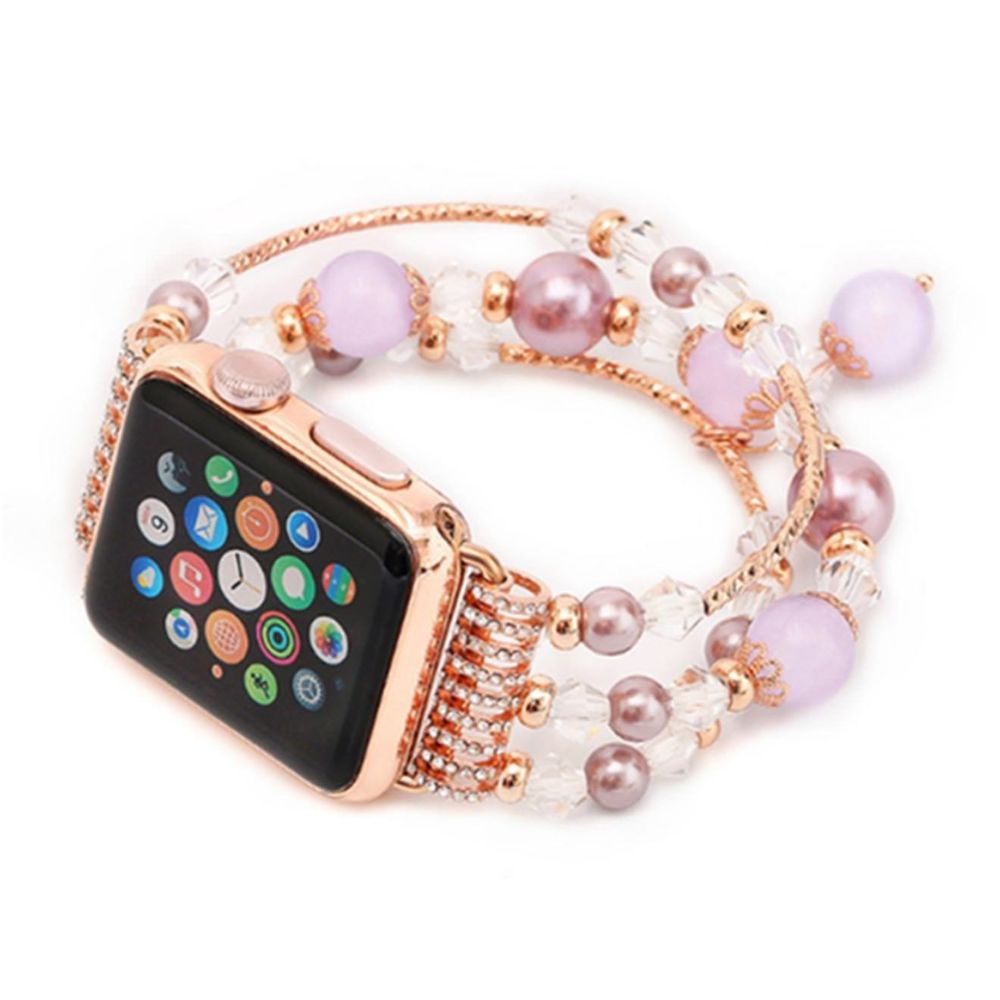 marque generique - YP Select Bracelet de montre, remplacement de bracelet en pierre naturelle en fausse perle pour Apple Watch Series 3/2/1 Violet 38mm - Bracelet connecté