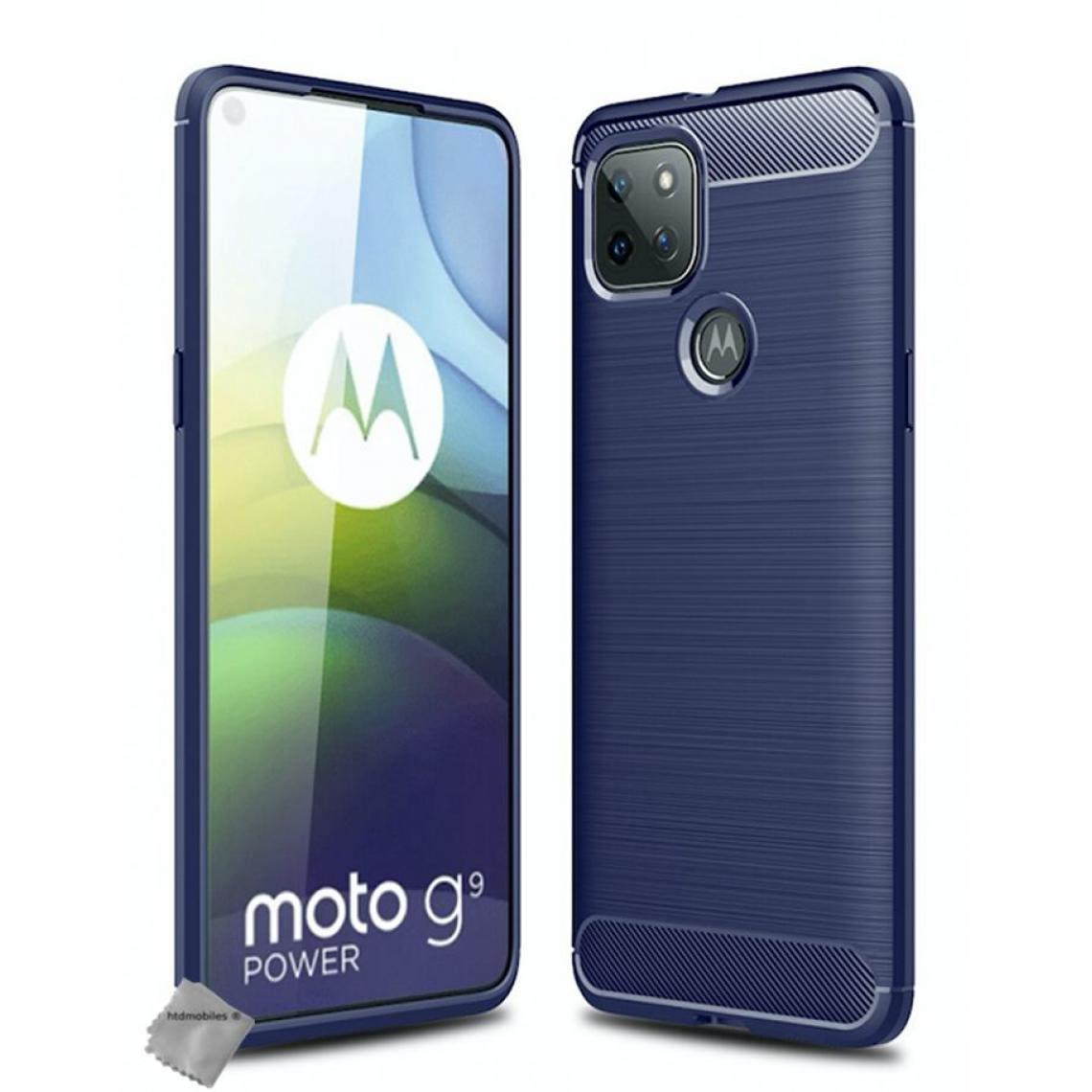 Htdmobiles - Housse etui coque silicone gel carbone pour Motorola Moto G9 Power + verre trempe - BLEU FONCE - Coque, étui smartphone