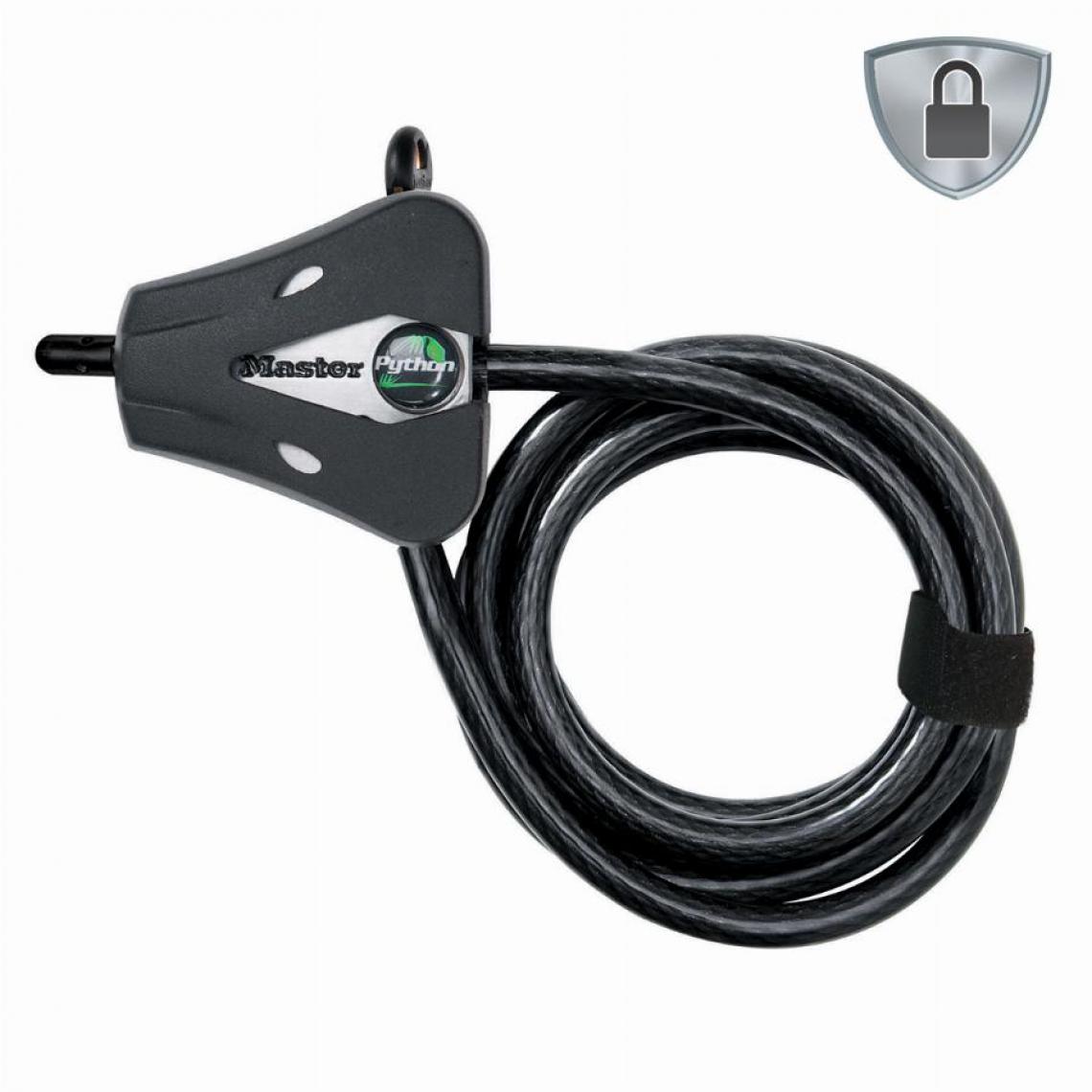 Masterlock - Câble de verrouillage ajustable Python™ MASTERLOCK L 1,8 m x Ø8 mm - Noir - 8418EURD - Vélo électrique