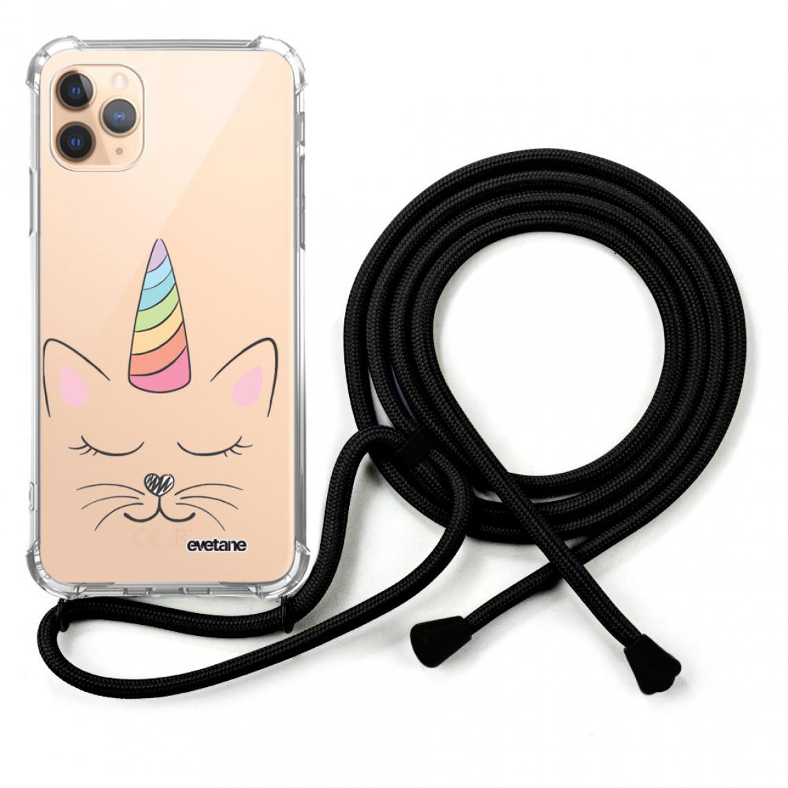 Evetane - Coque iPhone 11 Pro coque avec cordon transparente Chat licorne - Coque, étui smartphone