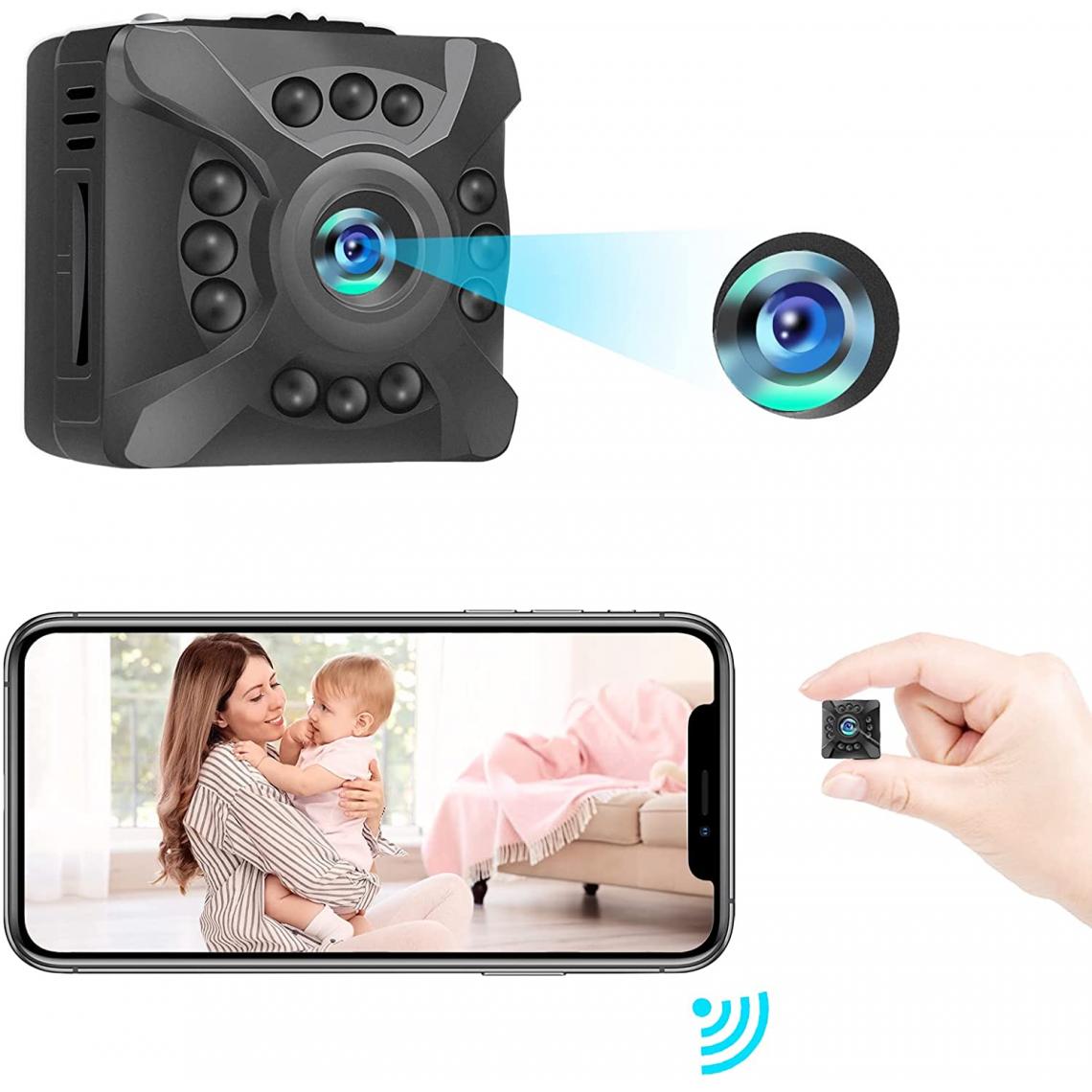 marque generique - Mini 1080p avec caméra de sécurité familiale audio et vidéo en temps réel avec contrôle d'application de vision nocturne de détection de mouvement pour les caméras de baby - sitter intérieures et extérieures - Caméra de surveillance connectée