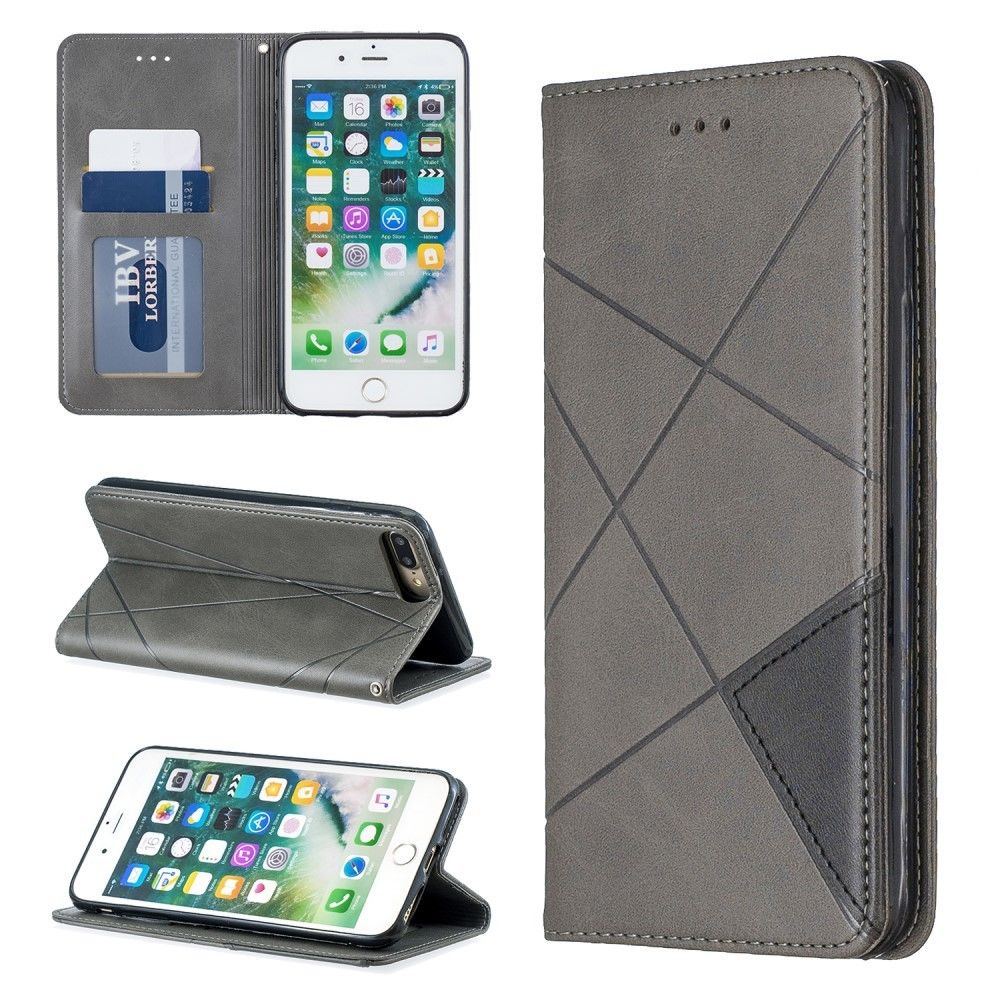 marque generique - Etui en PU auto-absorbé avec support et porte-cartes gris pour votre Apple iPhone 7 Plus/8 Plus - Coque, étui smartphone