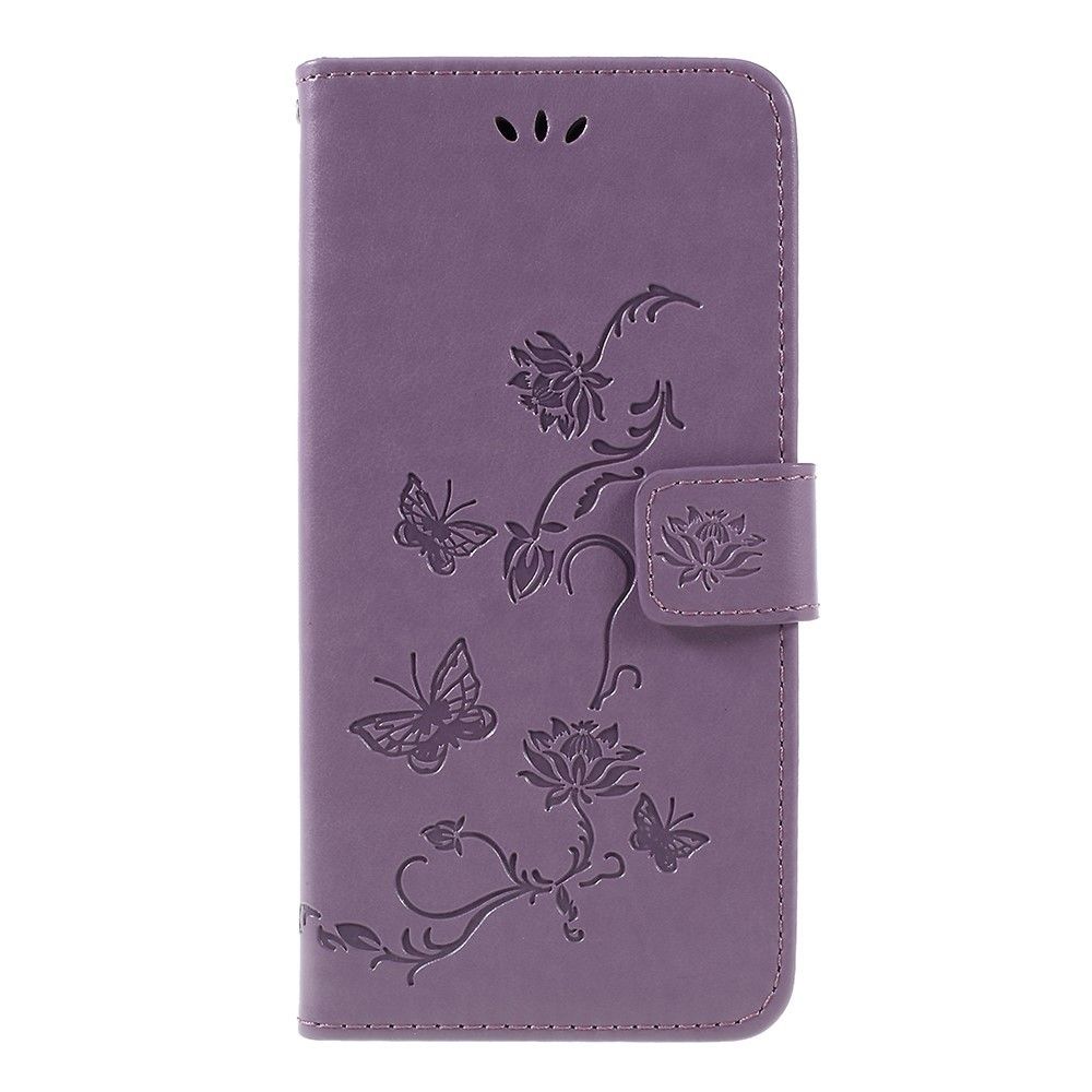 marque generique - Etui en PU fleur papillon violet clair pour votre Samsung Galaxy A7 (2018) - Autres accessoires smartphone