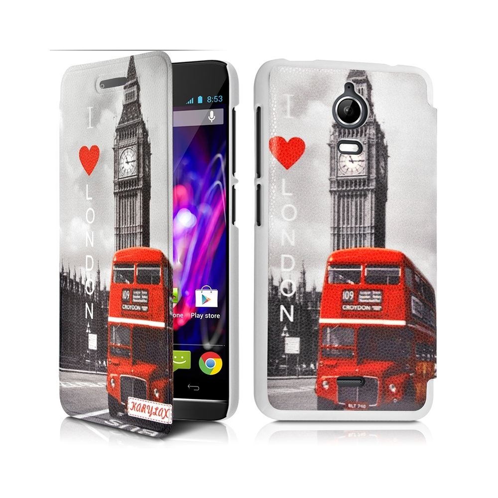 Karylax - Coque Housse Etui à rabat latéral et porte-carte avec motif ZA05 pour Wiko Wax 4G + Film de protection - Autres accessoires smartphone