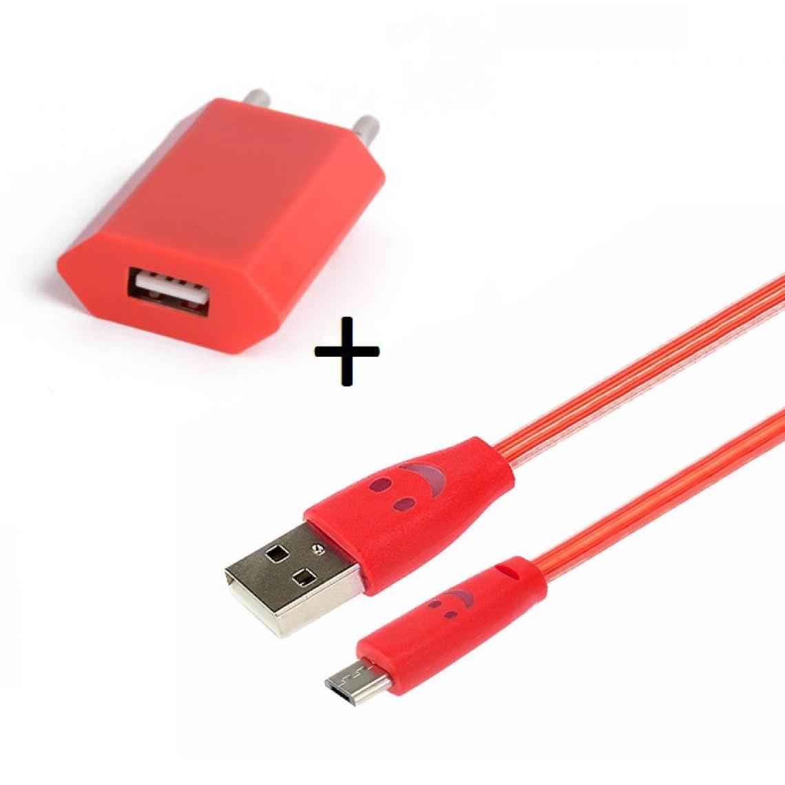 Shot - Pack Chargeur pour HUAWEI P smart 2019 Smartphone Micro USB (Cable Smiley LED + Prise Secteur USB) Android (ROUGE) - Chargeur secteur téléphone