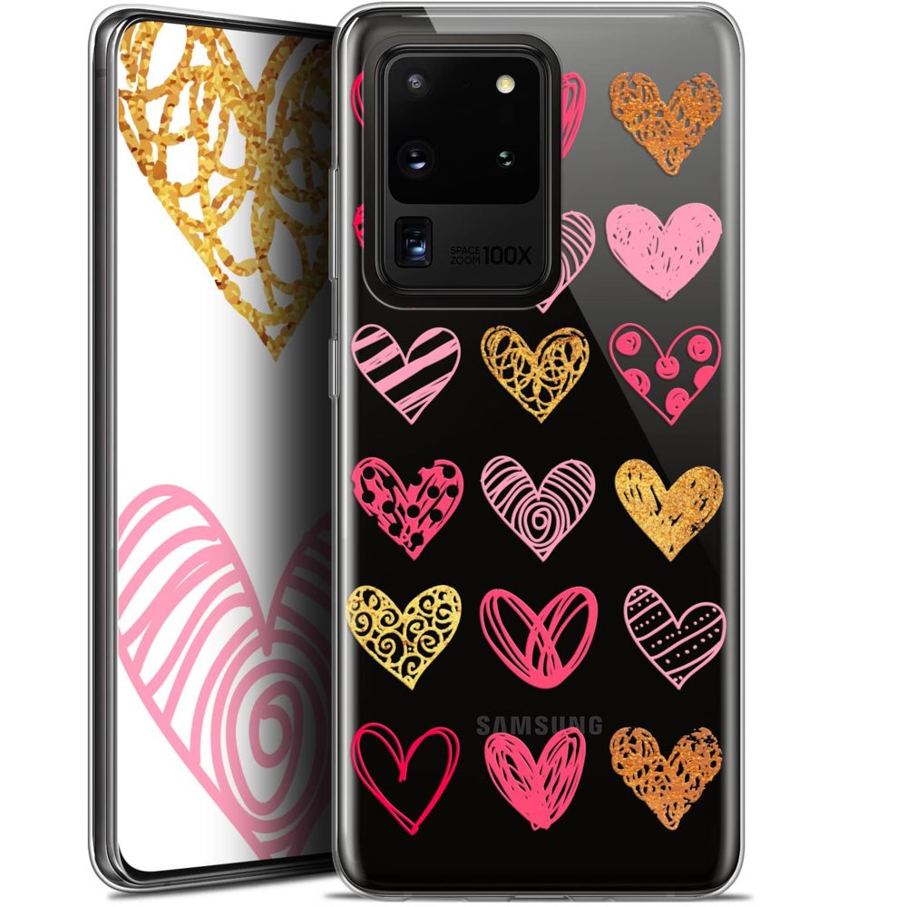 Caseink - Coque Pour Samsung Galaxy S20 Ultra (6.9 ) [Gel HD Collection Sweetie Design Doodling Hearts - Souple - Ultra Fin - Imprimé en France] - Coque, étui smartphone